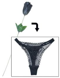 Adult-Rose Thong-Blk-1 pc