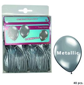 Balloon-Latex-Metallic Slv-10"-40 pcs